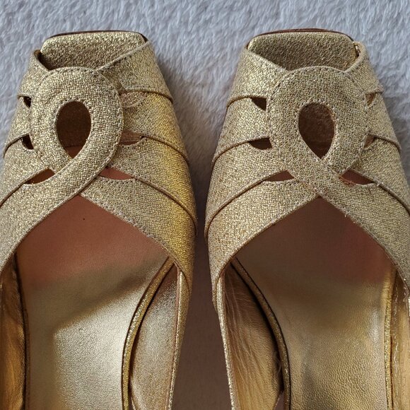 Prada Gold Metallic Peep-toe Slingback Wedge Sandals - Picture 7 of 7